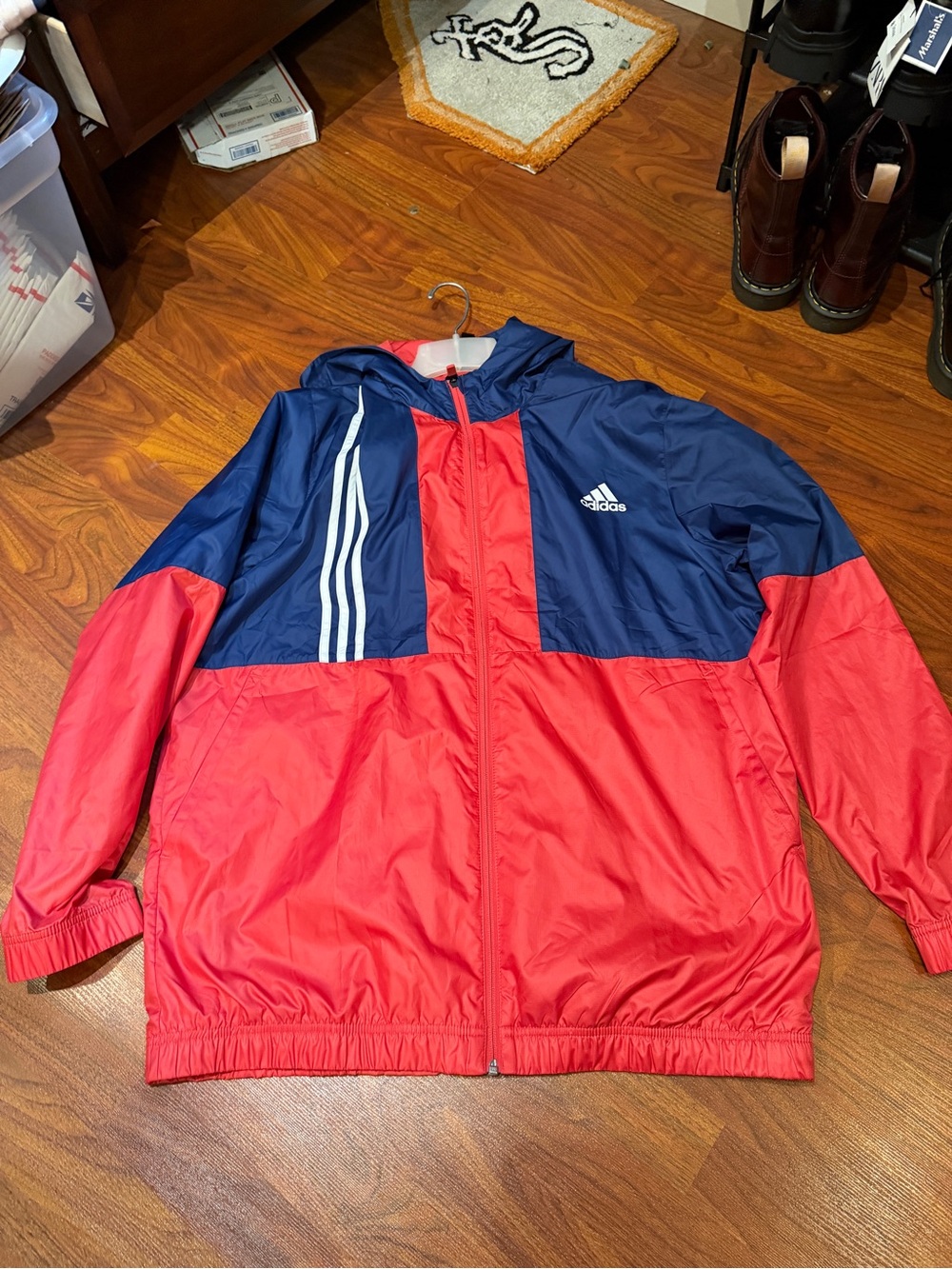 adidas Kids Red and Navy Colorblock Hooded Windbreaker